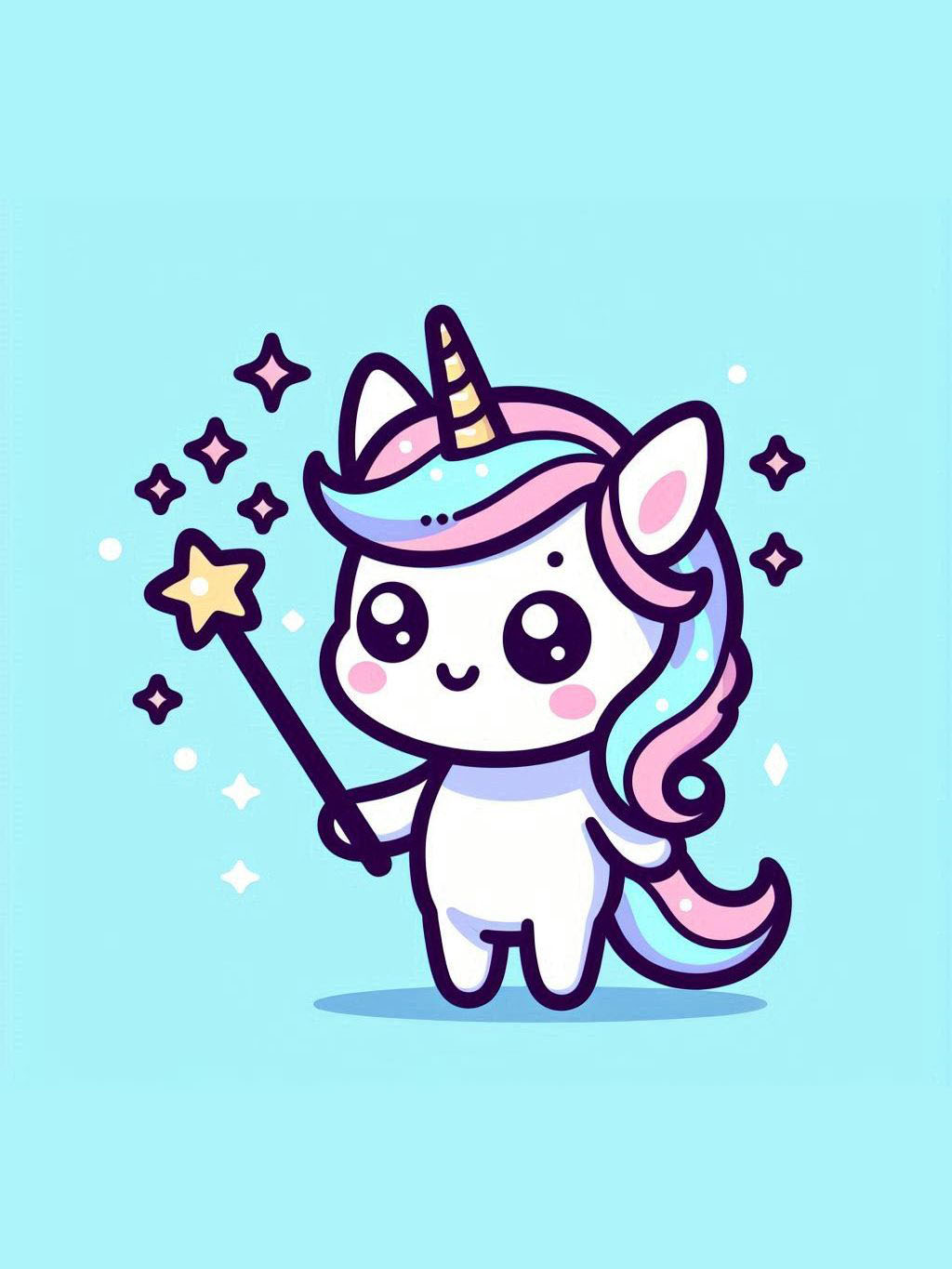 Halloween unicorn illustration ideas featuring a cute unicorn holding a sparkling magic wand on a bright background.